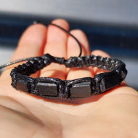 Natural Raw Black Tourmaline Cylinder Black Macramé Bracelet (10X9)