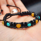 Raw Honey Baltic Amber & Turquoise Stone Macrame Bracelet