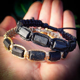 Natural Raw Black Tourmaline Cylinder Macramé Bracelet (10X9)
