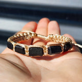 Natural Raw Black Tourmaline & Tan Macramé Bracelet (10X9B)