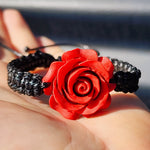 Red Howlite Rose Macrame Bracelet