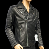 Rogue - Mens REAL Genuine Leather Jacket - Black Side Zip Ribbed