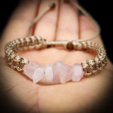 Natural Rose Quartz Chip Tan Macrame Bracelet