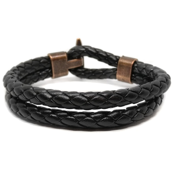 Rustic Black Leather & Copper Fittings Bracelet