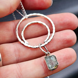Rustic Handmade Solid 925 Sterling Silver & Natural Raw Aquamarine Hammer Finish Necklace