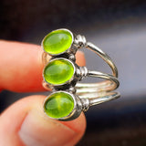 Rustic Handmade Solid 925 Sterling Silver & Natural Peridot 3x Setting Cage Ring