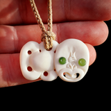 Small Hei Tiki Bone & Jade Carving Pendant Necklace