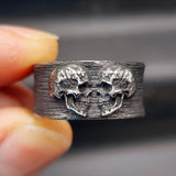 Size Y, T - Solid Oxidized Stainless Steel Lovers Skull Band Ring