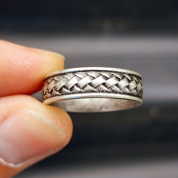 Size Y, T - Solid Stainless Steel Flax Weave Band Ring