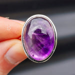 (T) Solid Sterling Silver & Natural Amethyst Oval Handmade Solitaire Ring