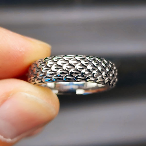 Size Y, T - Solid Stainless Steel Dragon Scale Ring