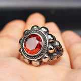 Size T1/2 - Red Zircon Stainless Steel Multi Skull Ring