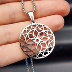 Solid Stainless Steel Geometric Mandala Flower Of Life Pendant Necklace