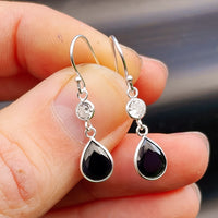Black CZ & Solid 925 Sterling Silver Pear Cut Hanging Hook Earrings