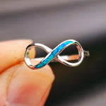 (Q) Solid 925 Sterling Silver & Created Opal Infinity Ring