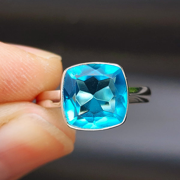 Solid Sterling Silver & Natural Blue Topaz Handmade Signet Ring