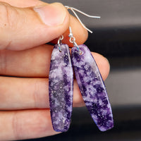 Solid Sterling Silver & Natural Lepidolite Handmade Hanging Hook Earrings