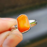 (R) Solid 925 Sterling Silver & Natural Orange Opal Irregular Handmade Ring