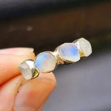 Solid 925 Sterling Silver & Raw Irregular Moonstone 4x Setting Handmade Ring