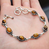 Solid 925 Sterling Silver & Natural Tigers Eye Handmade Chain Bracelet