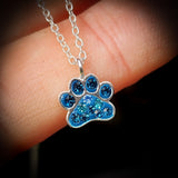 Childrens 925 Solid Sterling Silver & Blue CZ Paw Print Necklace