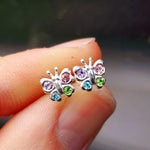Solid 925 Sterling Silver & CZ Butterfly Stud Earrings