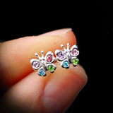 Childrens 925 Sterling Silver & CZ Butterfly Stud Earrings