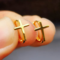 Solid 925 Sterling Silver Gold Cross Hoop Earrings