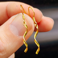 Solid 925 Sterling Silver Gold Twisted Hook Earrings
