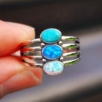 Solid 925 Sterling Silver, Natural Turquoise & Created Opal Cage Ring