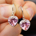 11mm Pink CZ & Solid 925 Sterling Silver Heart Hook Earrings