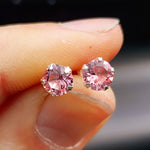 6mm Pink CZ & Solid 925 Sterling Silver Round Stud Earrings