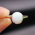 Solid 925 Sterling Silver & 10mm Created White Opal Round Solitaire Ring