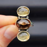 (Q) Solid Sterling Silver & Natural Two Tone Citrine Stone Handmade Ring