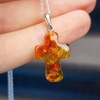 Solid Sterling Silver & Natural Polished Hand Carved Rustic Cross Pendant Necklace