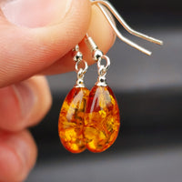 Solid Sterling Silver & Cognac Amber Hanging Waterdrop Earrings