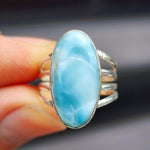 (O) Solid Sterling Silver & Blue Larimar Multi Band Handmade Ring