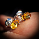 Natural Citrine & 925 Sterling Silver Oval Stud Earrings