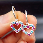12mm Colorful CZ & Solid 925 Sterling Silver Heart Hoop Earrings