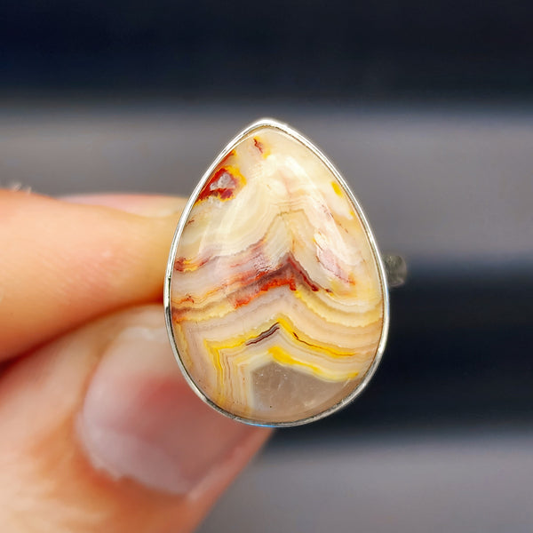 (M) Solid Sterling Silver & Crazy Lace Agate Handmade Stone Solitaire Ring
