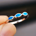 (O) Solid 925 Sterling Silver & Created Opal 3mm 3 Setting Band Ring