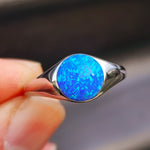 (T) Solid 925 Sterling Silver & Created Opal Round Solitaire Ring