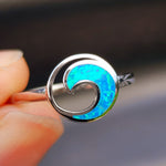 (T) Solid 925 Sterling Silver & Created Opal Round Wave Ring