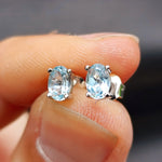 Natural Blue Topaz & Solid 925 Sterling Silver Oval Stud Earrings