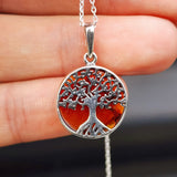 100% Solid Sterling Silver & Natural Amber Handmade Tree of Life Pendant Necklace