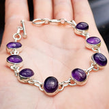Solid 925 Sterling Silver & Natural Amethyst Handmade Chain Bracelet
