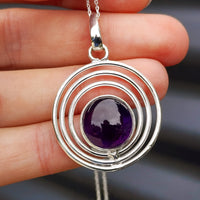 Solid Sterling Silver & Natural Amethyst Rustic Handmade Spiral Necklace