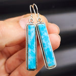 Solid Sterling Silver & Natural Blue Larimar Handmade Hanging Hook Earrings