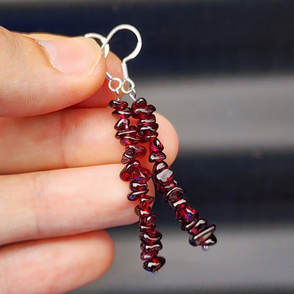 Solid Silver & Natural Garnet Hanging Earrings