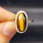 (Q) Solid Sterling Silver & Natural Tigers Eye Oval Handmade Solitaire Ring